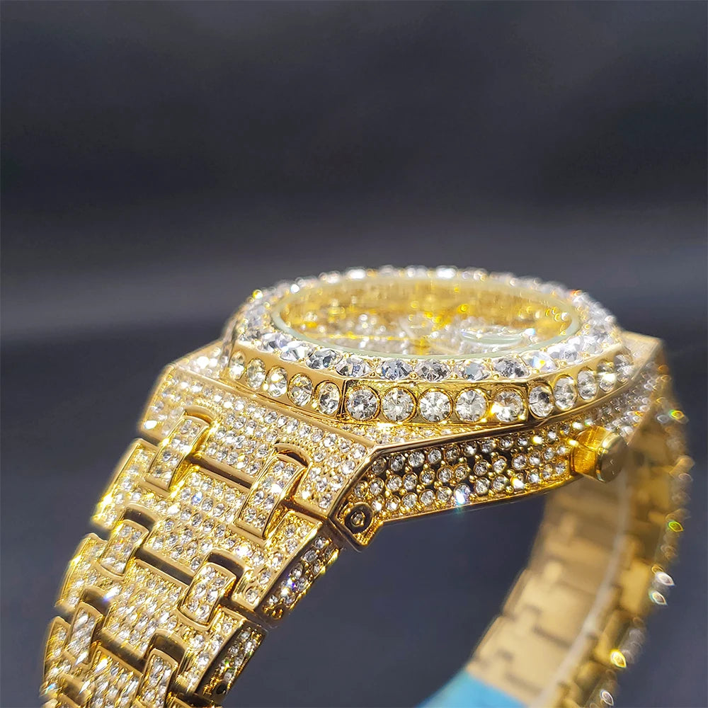 Droshipping Quartz Watches For Men Octagonal Case Luxury Diamond Men's Watch With Big Zircon Bezel Fashion Hip Hop Hand Clock