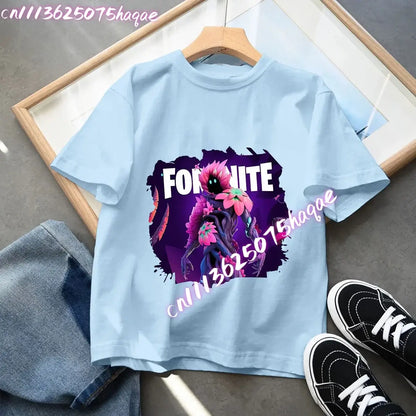 Fortnites Kids Blue Cotton T Shirt Fortress Night Baby Short Sleeve Tees Shirt Cartoon Boy Girl Summer Clothes Kawaii Tops Gift