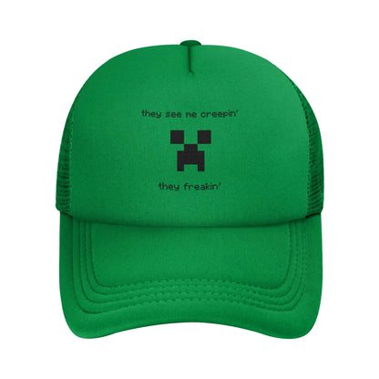 Voksen Creepers Zombie fjendtlig mob-karakter Trucker-kasket Mesh-baseballkasket Polyesterhat Solkasket Justerbare golfkasketter Sommer