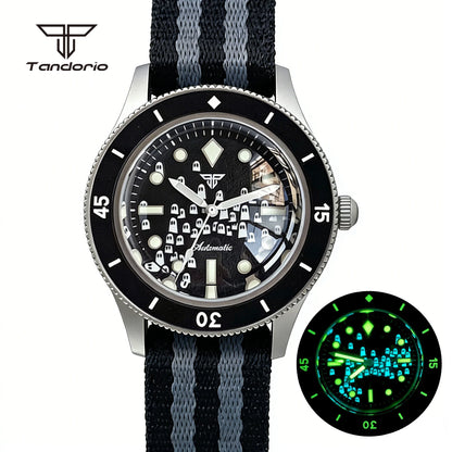Tandorio Domed Sapphire 40mm Mechanical 50-Fathoms Style Diver Fashion Automatic Men Watch Miyota8215/PT5000 Luminous Ghost Dial