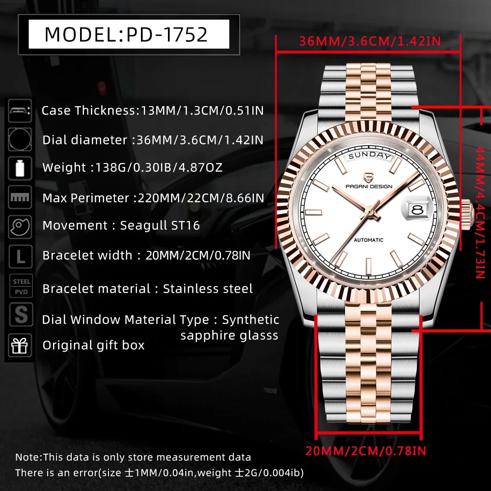2026 New PAGANI DESIGN Enamel Dial DD36 Luxury Silver Gold Automatic Watch For Men AR Sapphire crystal Mechanical Wristwatch Men