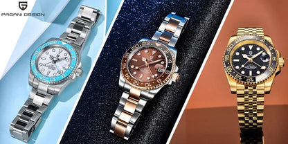 PAGANI DESIGN 40MM GMT Reloj para hombre de lujo con cristal de zafiro AR, reloj mecánico con bisel cerámico, automático, resistente al agua 100M, reloj de regalo