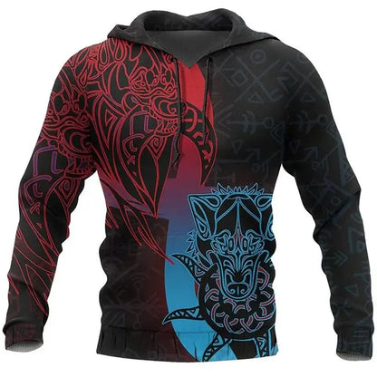 2024 Mens Hoodies Eagle Tattoo Pattern Vikings 3D Printed Fashion Casual Harajuku Hip Hop Autumn And Winter Oversized Sudaderas, Produit gaming premium Fraquane, produits de luxe