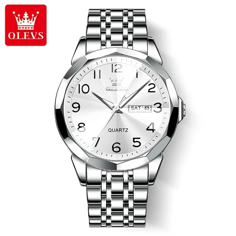 OLEVS 9970 Men’s Watch – Stylish model with digital dial, date and day display, water-resistant, luminescent, quartz – Original luxury watch
