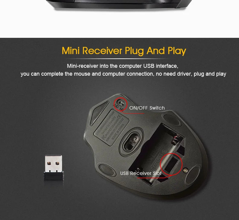 Nova brezžična miška 2000DPI z nastavljivim sprejemnikom USB 3.0, optična računalniška miška 2.4GHz za gaming, ergonomska zasnova za prenosnik