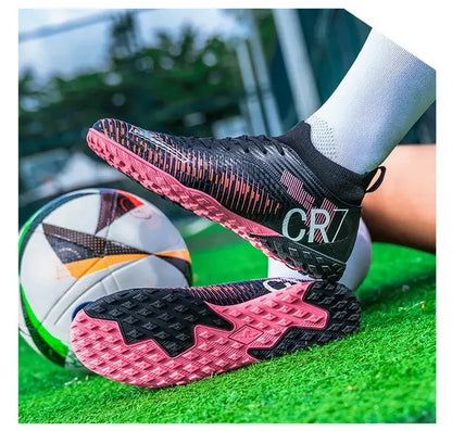 Ghete de fotbal pentru copii cu vârf anti-coliziune, închidere cu șireturi, crampoane scurte antiderapante, rezistente la uzură și respirabile, pentru joc pe iarbă în aer liber