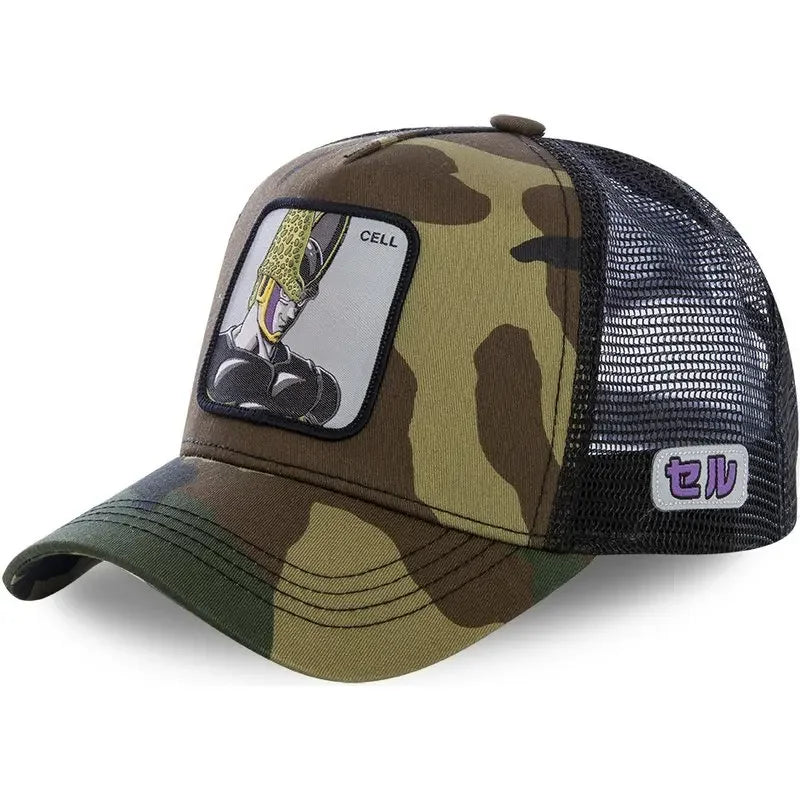 Dragon Ball Son Goku sapka, nyári utazós csúcsos sapka, férfi hímzett hip-hop stílusú napellenzős, állítható trucker hálós sapka