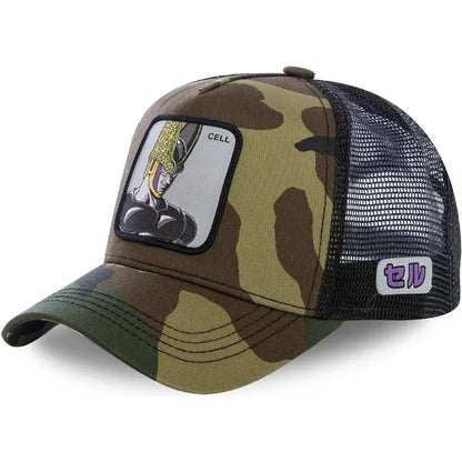 Dragon Ball Son Goku sapka, nyári utazós csúcsos sapka, férfi hímzett hip-hop stílusú napellenzős, állítható trucker hálós sapka