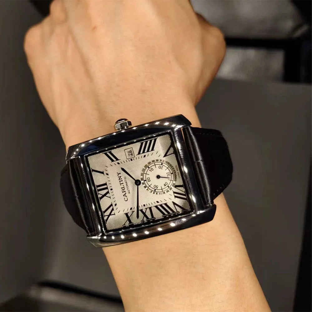 Reloj automático de lujo para hombre – Reloj de pulsera mecánico, modelo elegante de una gran marca, caja cuadrada de acero inoxidable, resistente al agua – CARLTINY