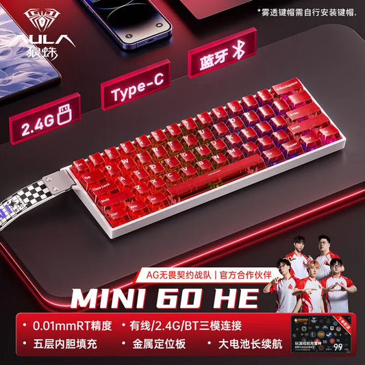 AULA MINI60 HE Tri-Mode Wireless Mechanical Keyboard Magnetic Switch 8000Hz Polling Rate RGB Backlit FPS Esports Gamer Keyboard