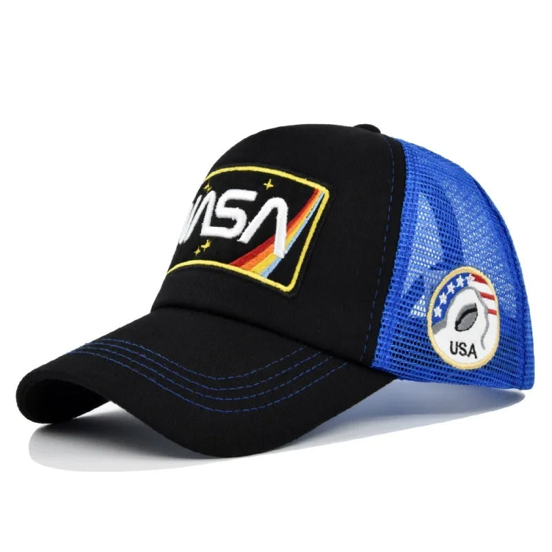 3D prémium NASA-hímzéses baseball sapka, nyári színblokkos hálós sapka, férfi és női szabadtéri alkalmi duckbill sapka