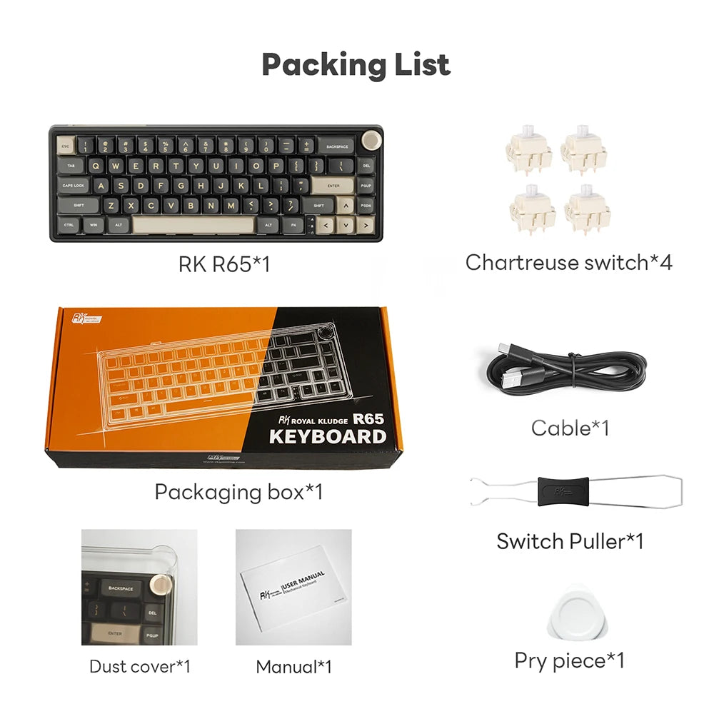 RK Royal Kludge R65 Gasket Wired Mechanical Keyboard 66 Key 65% RGB Backlit Hot-swappable Gamer Keyboard with MDA PBT Keycaps