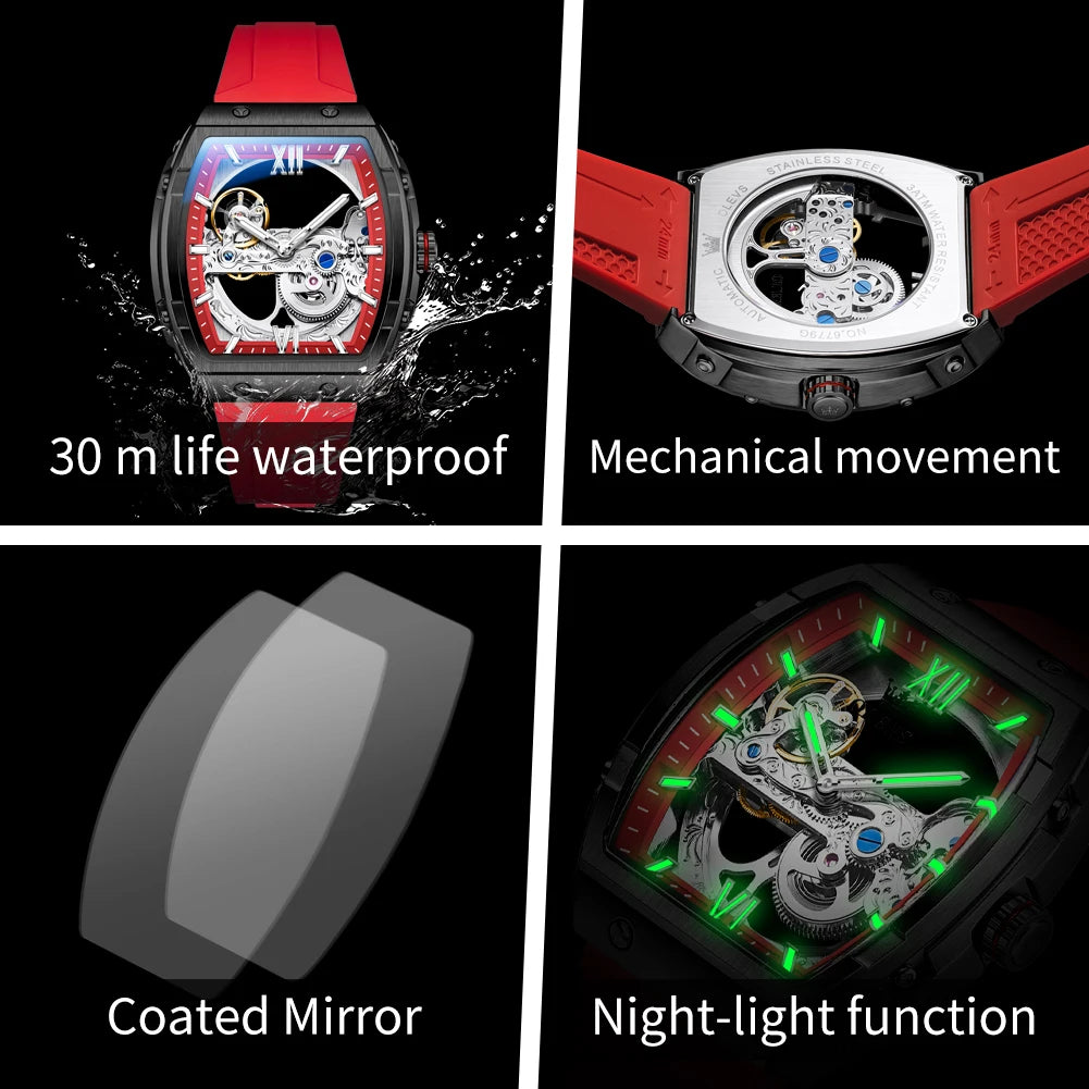 OLEVS 6779 fashion men's watches waterproof Transparent dial silicone tape mechanical watch for man Original brand wristwatch