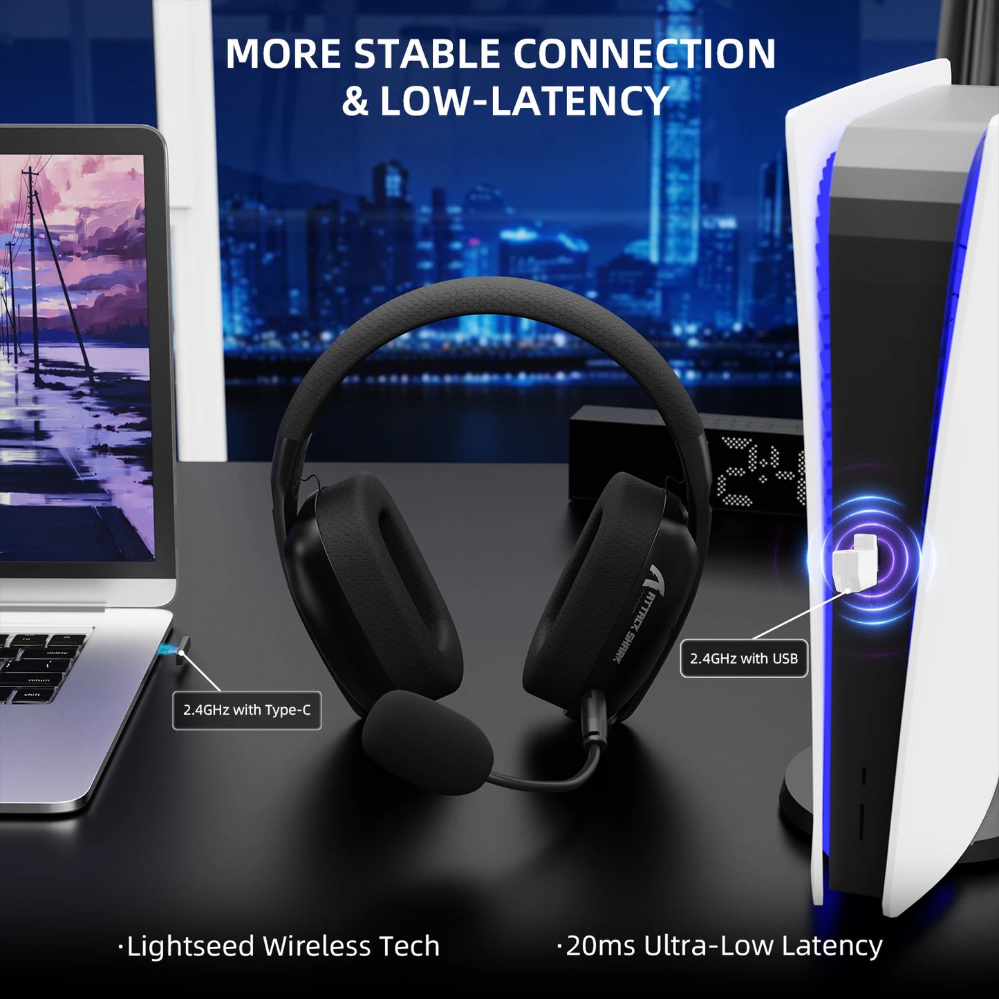ATTACK SHARK L80PRO 3-in-1 Gaming Headset – Low Latency Wireless Bluetooth Headphones with Dual Microphone, 40mm Hi-Fi Sound & Stable Connection Gaming Headset