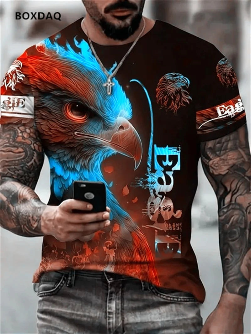 Tricou bărbătesc Fashion Eagle, lejer, cu guler O, top casual cu mânecă scurtă, imprimeu 3D cu animal, tricou streetwear, mărime mare 6XL, respirabil