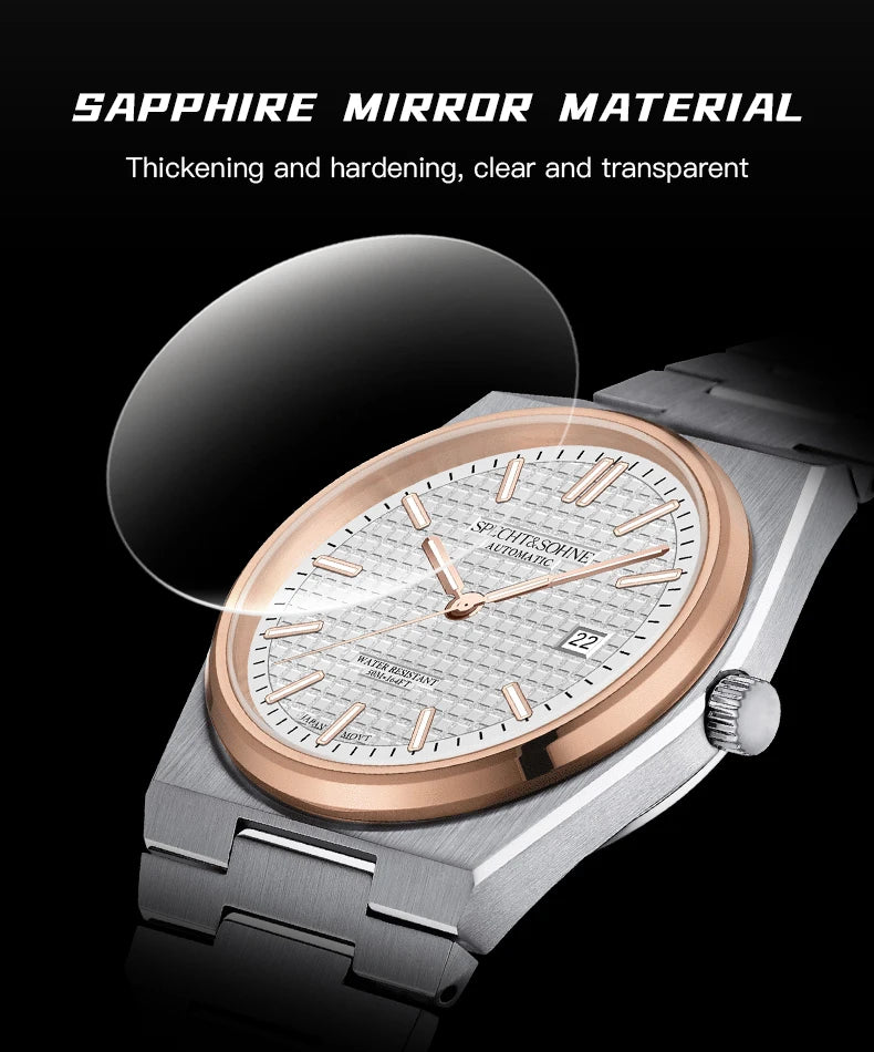 2026 New 37MM SPECHT&SOHNE Men Automatic Mechanical Watches Japan 8215 Movt Sapphire Ice Blue Stainless Steel Relogio Masculino