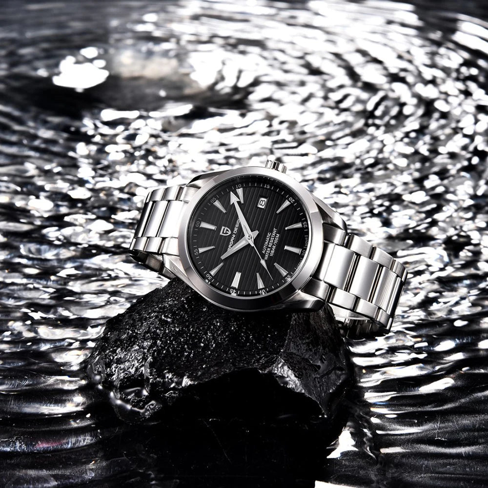 Reloj de lujo para hombre PAGANI DESIGN – Modelo automático mecánico (calibre 8215), de acero inoxidable, hermético, con indicador de fecha y agujas luminiscentes