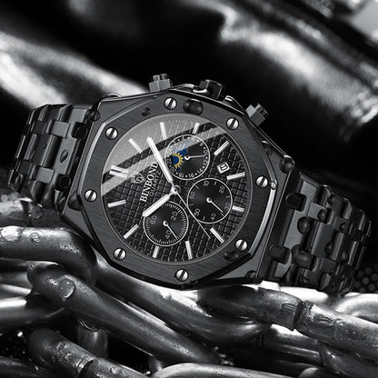 BINBONG B0161 Top Brand Man Business Quartz Watch Chronograph Wristwatch Stainless Steel Strap 30M Waterproof Luxury Men Watch