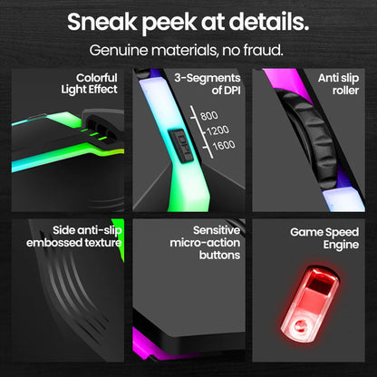 Ενσύρματο RGB Gaming Ποντίκι USB με Οπίσθιο Φωτισμό, Αθόρυβη Λειτουργία, LED Φωτισμό, 1600DPI, για Desktop PC, Notebook, Υπολογιστή, Σπίτι και Γραφείο