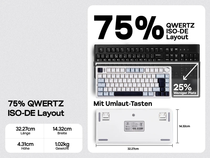 Teclado mecánico inalámbrico EPOMAKER x AULA F75 ISO-DE con conectividad trimodo, distribución alemana QWERTZ y batería de 4000 mAh