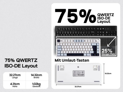 Teclado mecánico inalámbrico EPOMAKER x AULA F75 ISO-DE con conectividad trimodo, distribución alemana QWERTZ y batería de 4000 mAh