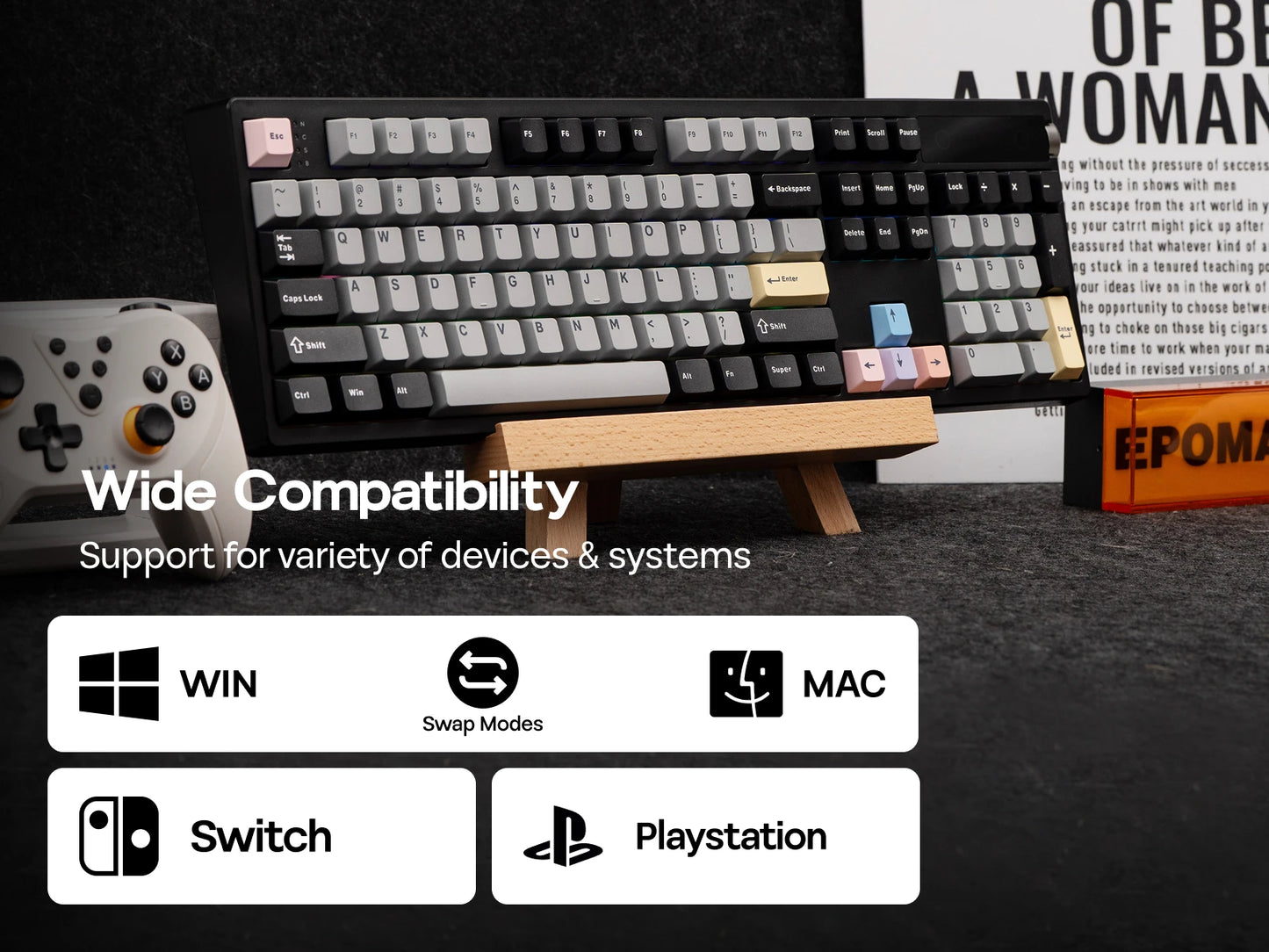 EPOMAKER TH108 PRO 100% Full-Sized Hot-Swap kabelgebundene/BT/2.4Ghz kabellose mechanische Tastatur mit Display & Drehknopf, 10000mAh Akku