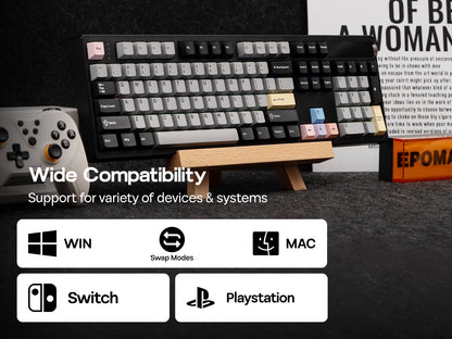 EPOMAKER TH108 PRO 100% Full-Sized Hot-Swap kabelgebundene/BT/2.4Ghz kabellose mechanische Tastatur mit Display & Drehknopf, 10000mAh Akku