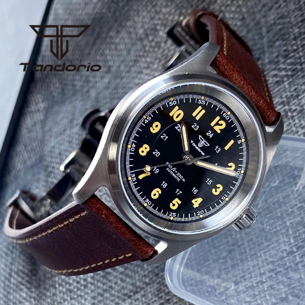 Tandorio 36mm Fashion 20BAR automatische Taucher- und Pilotenuhr für Herren und Damen, NH35/PT5000/Miyota8215 Uhrwerk, Saphir-Armbanduhr, grüne Leuchtmasse