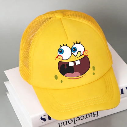 SpongeBobs Baseball Cap Kids Adult Kawaii Expression Sun Hat Summer Breathable Mesh Sunbonnet Outdoor Sports Headgear Gift New