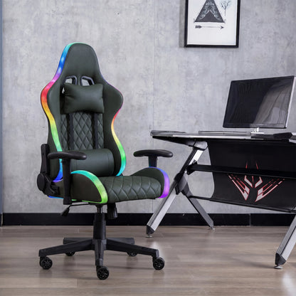 Ergonomic Office Chair with Lumbar Massage, RGB LED Lighting, Reclining Backrest, Adjustable Armrests, Gaming Desk Chair for Home Office