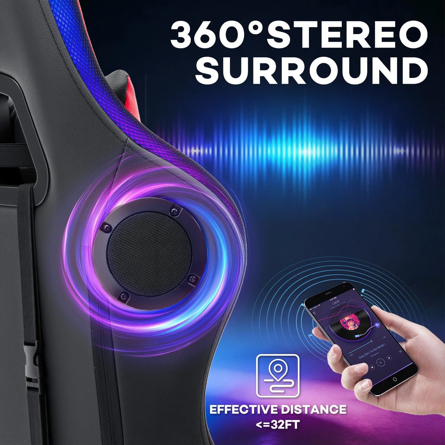300lbs RGB LED Gaming Chair with Wireless Speakers, Ergonomic Massage Gaming Chair with Footrest, Reclining Computer Gaming Chair for Adults