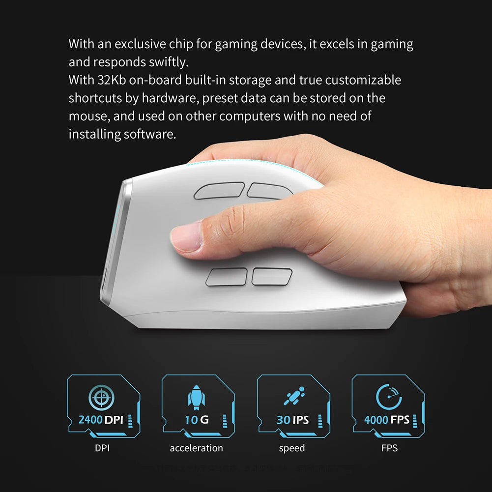 Mouse verticale ergonomico F-36 2.4G+BT1+BT2 wireless per mano destra e sinistra, mouse da gaming ottico USB per computer e laptop