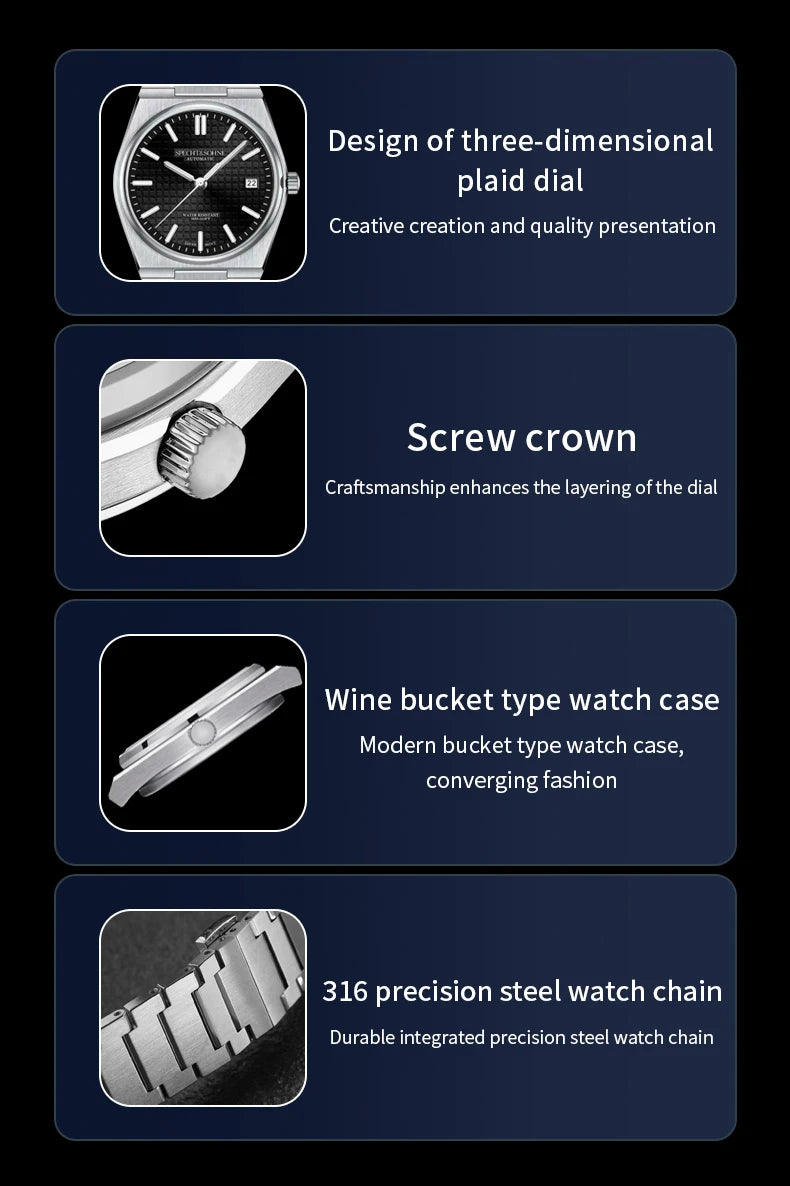 2026 New 37MM SPECHT&SOHNE Men Automatic Mechanical Watches Japan 8215 Movt Sapphire Ice Blue Stainless Steel Relogio Masculino