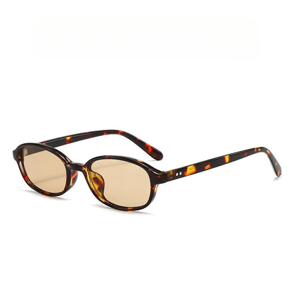 Personalized oval-shaped small frame plastic-rimmed sunglasses for men and women, suitable for daily sun protection
