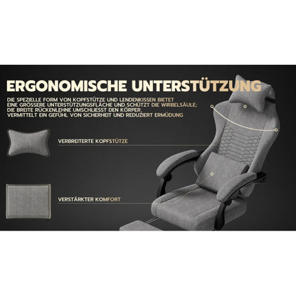 Ergonomic Gaming Chair Fabric Office Chair with Footrest, Adjustable Swivel Desk Chair with Headrest, Comfortable Racing Style Gaming Seat