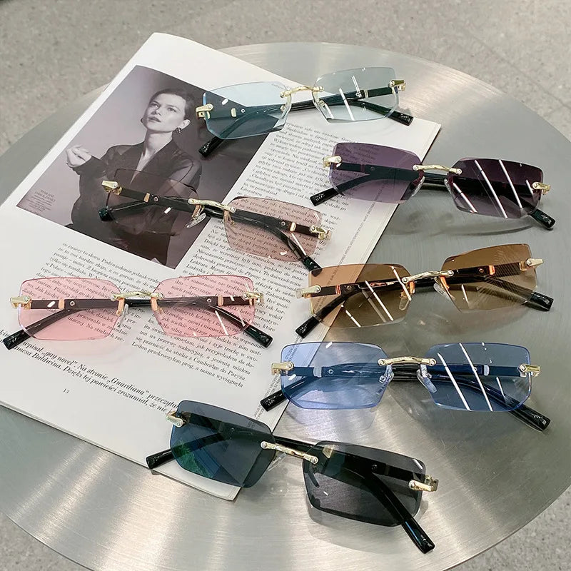 10 Pairs Per Set Wholesale Sunglasses For Women Fashion Rectangle Rimless Outdoor Eyewear Simple Casual Square Sun Glasses