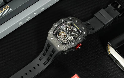 TSAR BOMBA Carbon Fiber Automatic Mechanical Watch for Men Waterproof Skeleton Mens Watches Top Brand Luxury Wristwatches