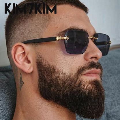 Square Rimless Photochromic Sunglasses Men Vintage Sun Glasses 2026 Luxury Designer Shades Male Cut Lenses Frameless Eyewear
