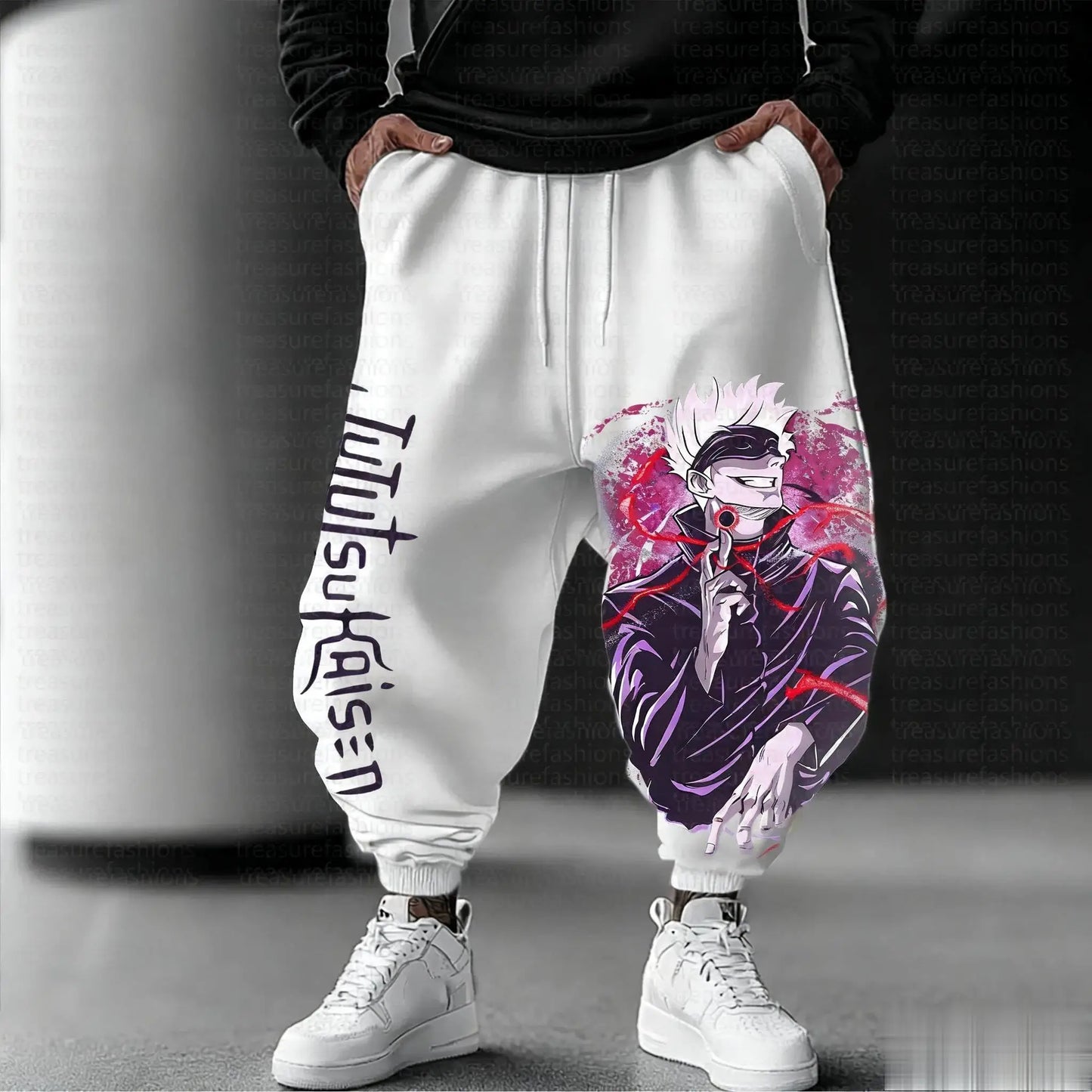 Calças de fato de treino largas para homem Jujutsu Kaisen, estilo casual, com estampado de anime japonês, streetwear gráfico, calças hip hop, roupa Y2K