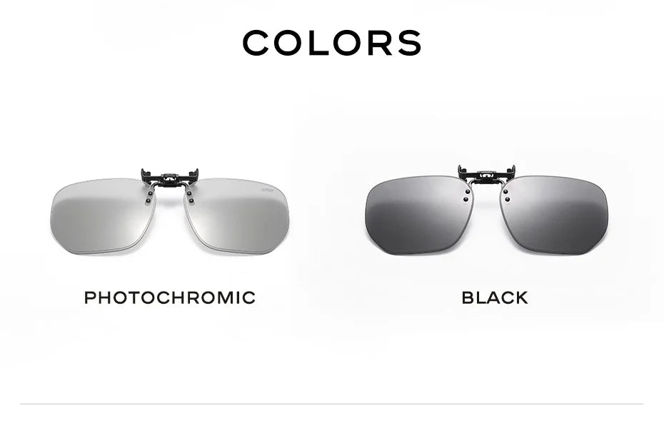 CAPONI New Sunglasses Clip For Men Square Polarized Photochromic Glasses Clip Flipped Up Protect Eyes Light Clip On Frame BS1103