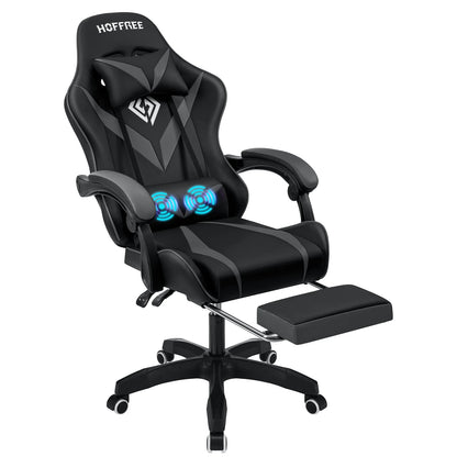 400Lbs Load Gaming Chair with Massage Ergonomic Computer Chair Footrest and Lumbar Support Reclining PC Chair Adjust Armrest