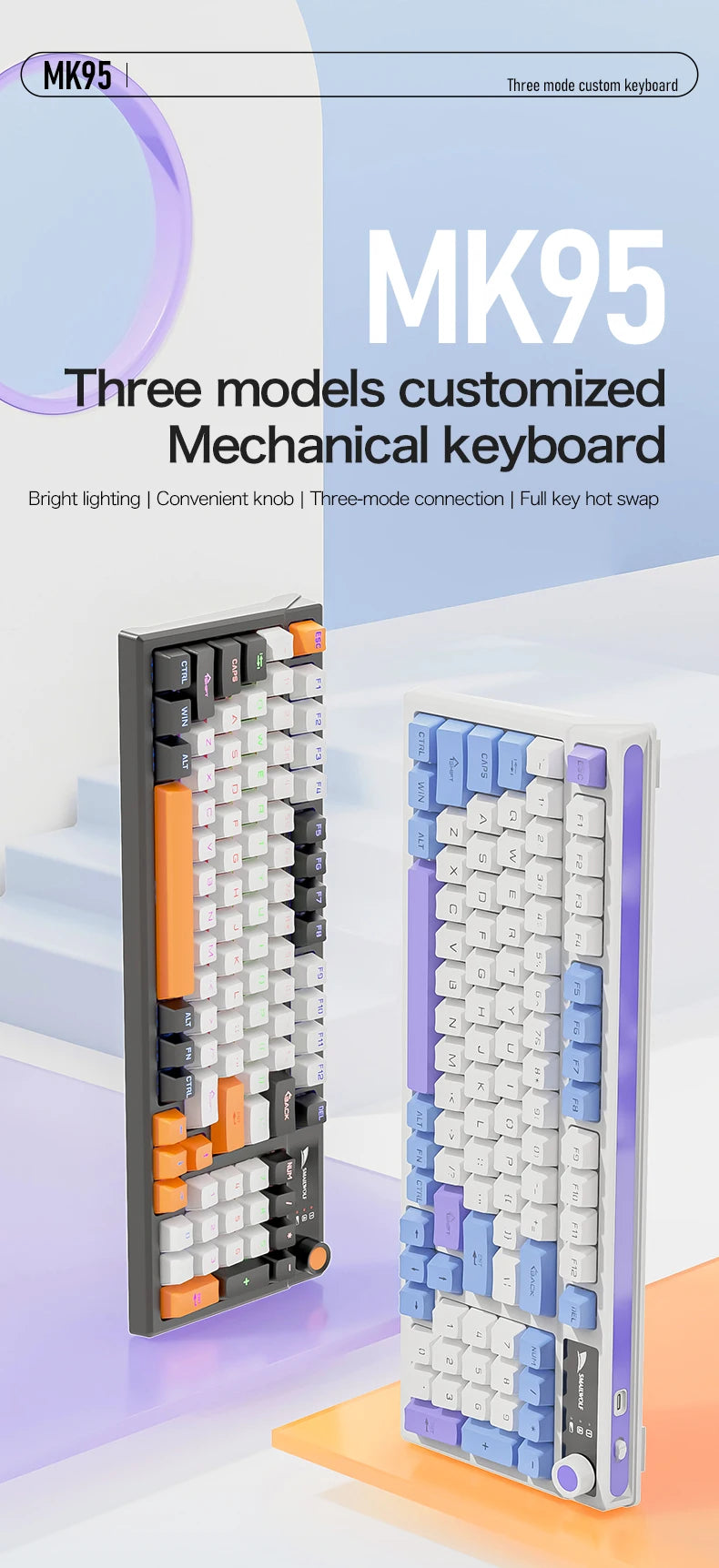 SMAILWOLF MK95 Bluetooth Wireless Korean Mechanical Keyboard Customized Gaming Laptop for Office Use with RGB Light Effect