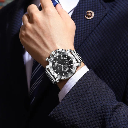 Relógio de luxo para homem POEDAGAR, luminoso, estanque, cronógrafo, data, aço inoxidável, quartzo, Reloj