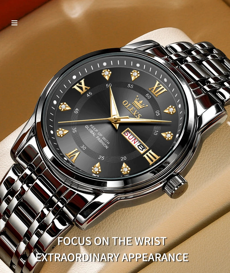 OLEVS Top Original Men Quartz Watch Blue Waterproof Watch for Men Stainless Steel Quartz Men Luxury Watch Luminous Wristwatch