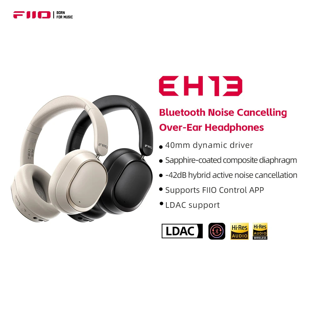 FiiO EH13 Wireless Noise Cancelling Headphones, Hybrid ANC Bluetooth Over-Ear Headphones, 45H Playtime, Headphones for Travel/Game