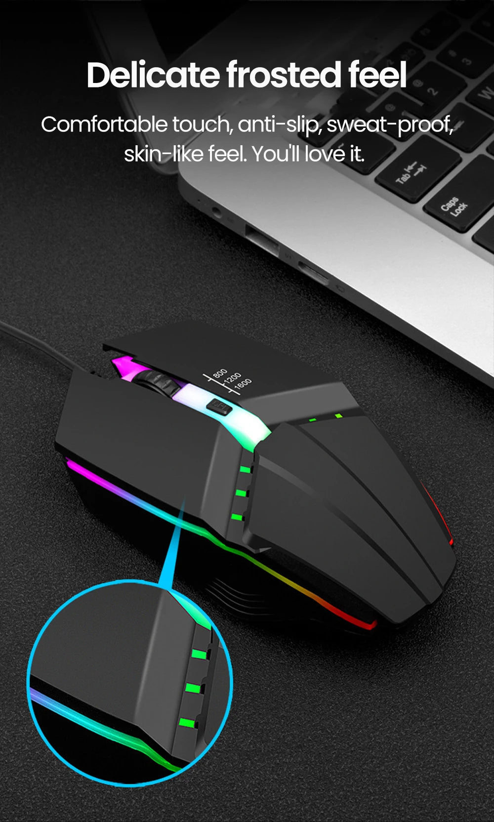 Ενσύρματο RGB Gaming Ποντίκι USB με Οπίσθιο Φωτισμό, Αθόρυβη Λειτουργία, LED Φωτισμό, 1600DPI, για Desktop PC, Notebook, Υπολογιστή, Σπίτι και Γραφείο