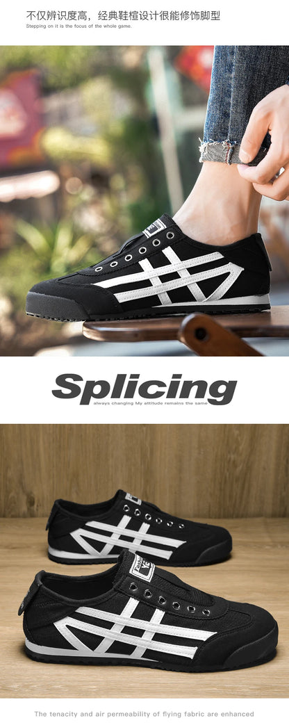 Men's Classic Running Shoes Lace Up Flat Bottom Sports Shoes Soft Sole Walking Gym Breathable Couple Casual Canvas Tennis Shoes