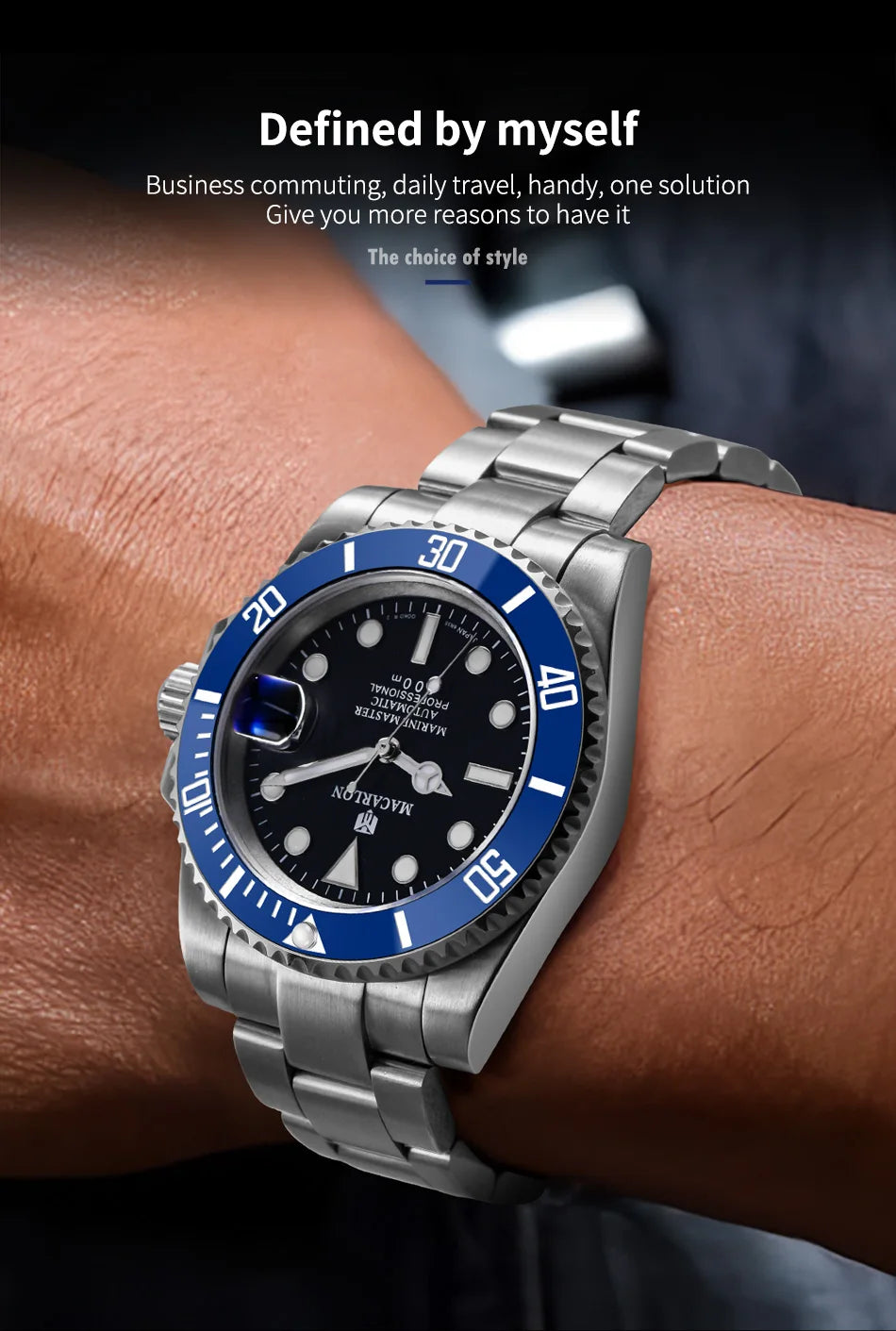 MACARLON Design New 41mm Mechanical Watch for Men Sapphire Glass Luminous Stainless Steel Waterproof China NH35 Automatic Watch TOP