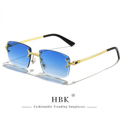 HBK Square Rimless Sunglasses Women Retro Metal Sun Glasses Men Luxury Party Business Gradient Shades 2024 Summer Style