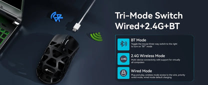 ATTACK SHARK R3 8KHz Magnesium Alloy Gaming Mouse, PAW3395 Sensor, 26000 DPI, Superlight 46g, Tri-Mode Wireless Bluetooth & Wired Mouse for PC/Mac